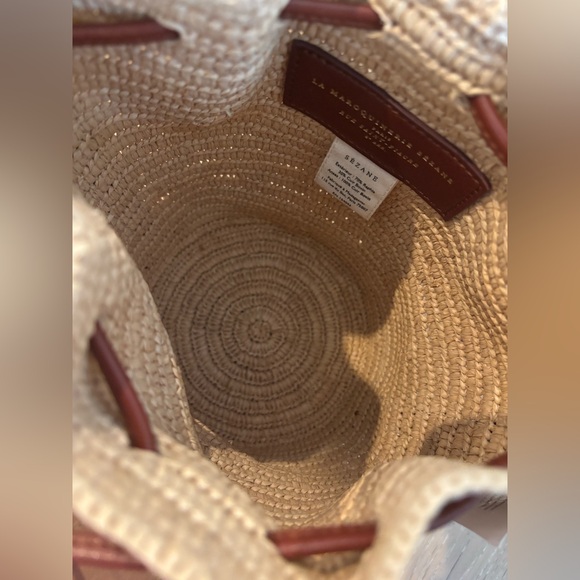 Sézane Mini Farrow Raphia Bag Bucket Leather Strap Natural Beige Woven Sezane - Picture 12 of 13